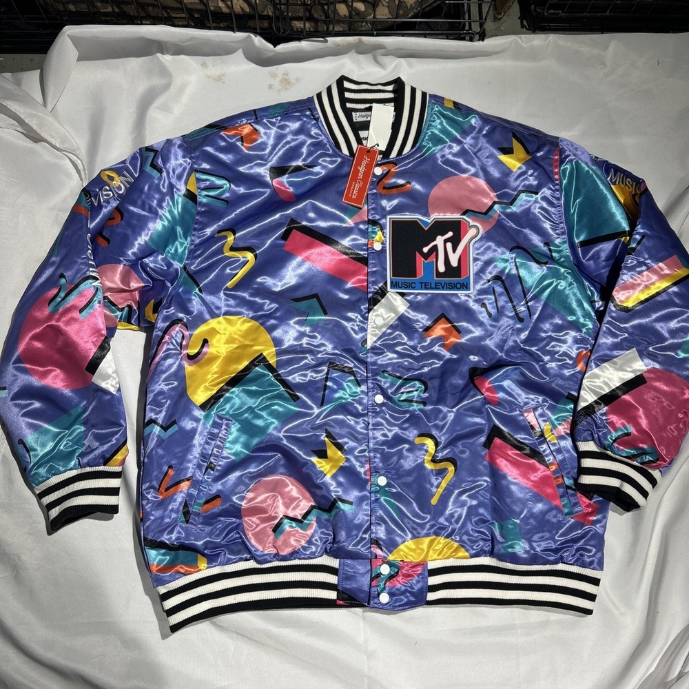 MTV 1981 Headgear Classics Satin Bomber Jacket Embroidered Men's Size 7XL NWT